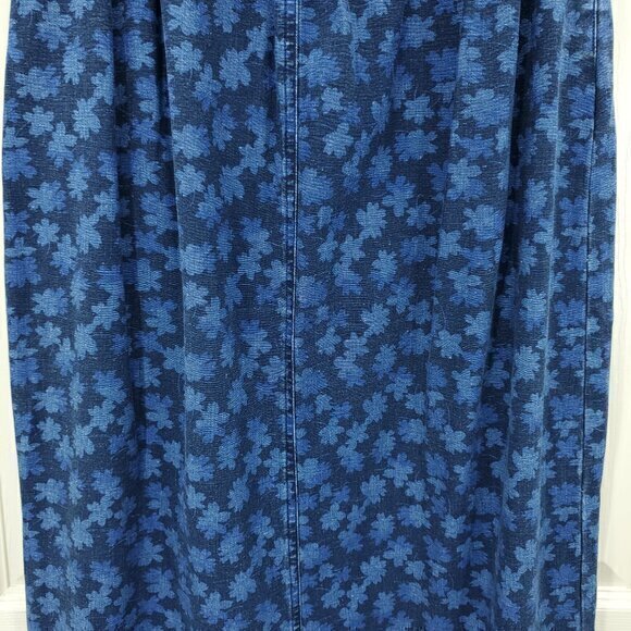 VTG Denim Floral Print Midi Skirt W/Drawstring Waist 8 Blue - Picture 11 of 15